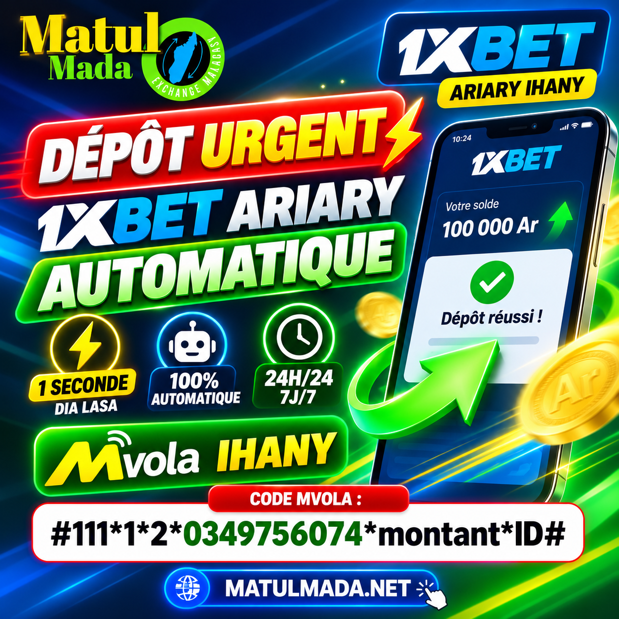 DÉPÔT URGENT 1XBET ARIARY 